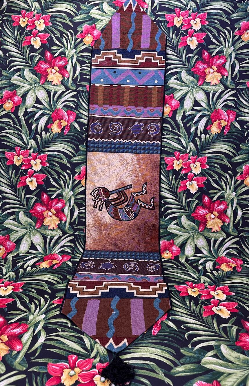 Kokopelli Table Runner Multicolored 12"W x 70"L Mixed Fabric